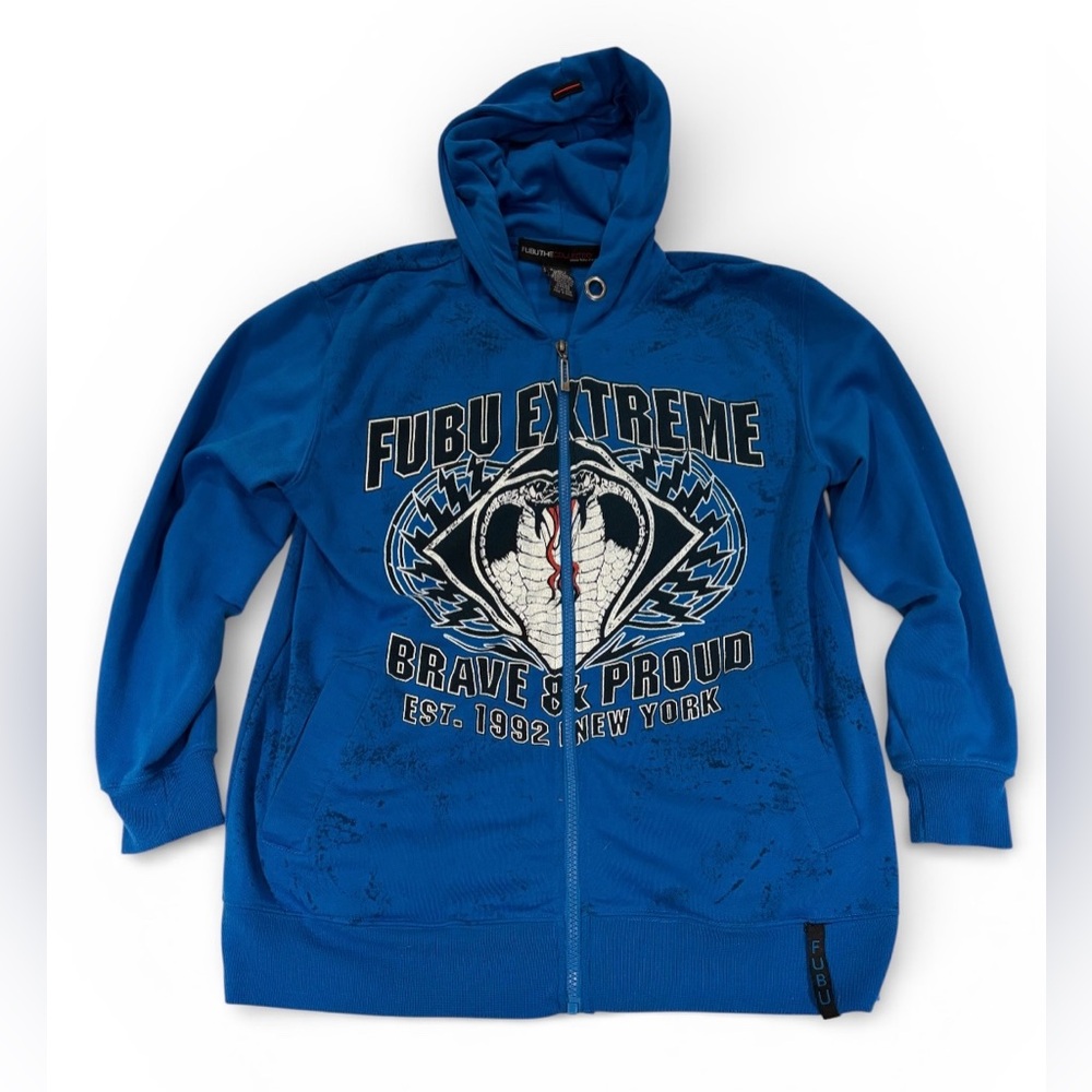 FUBU Collection Y2K Vintage Full Zip Hoodie Cobra Graphic Brave & Proud Youth L